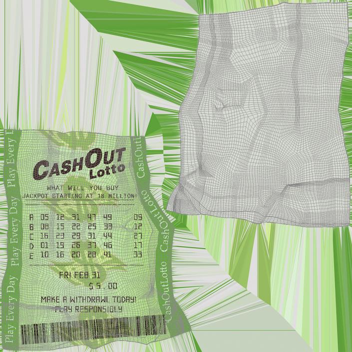 3D Wrinkled Ticket of Cash Out Lotto Lottery