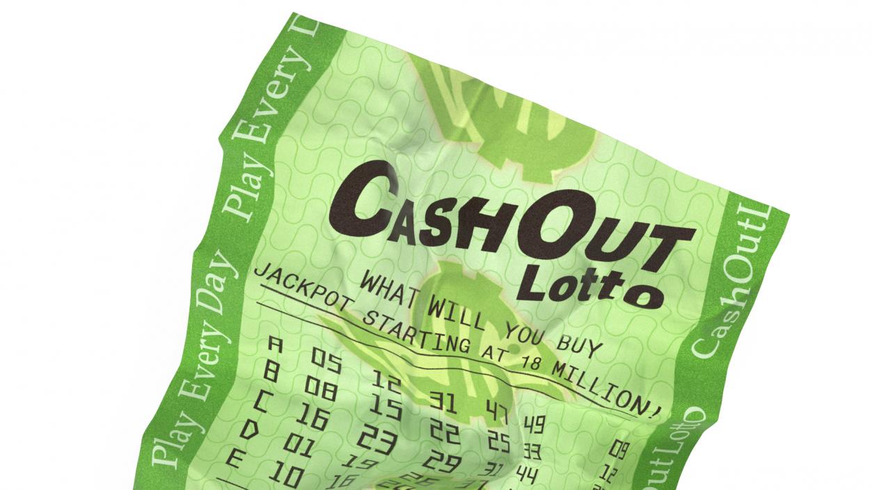 3D Wrinkled Ticket of Cash Out Lotto Lottery