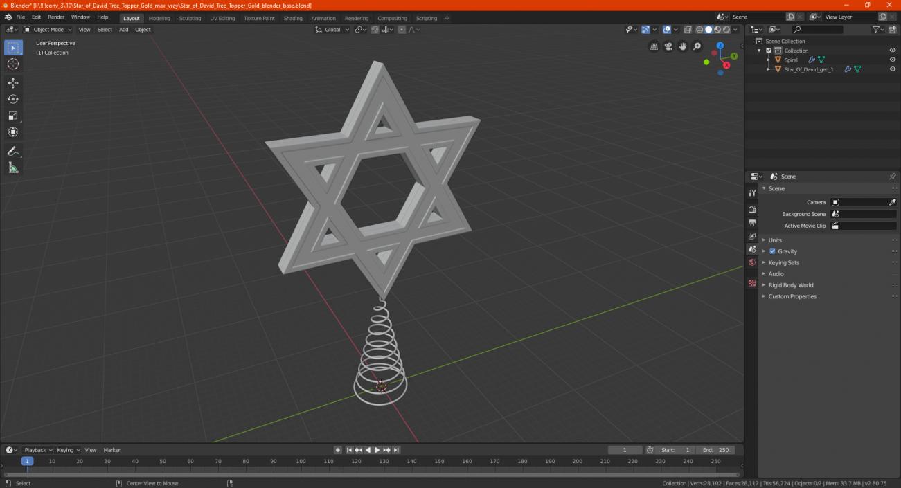 3D model Star of David Tree Topper Gold