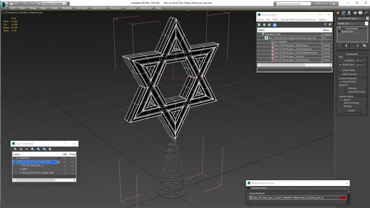 3D model Star of David Tree Topper Gold