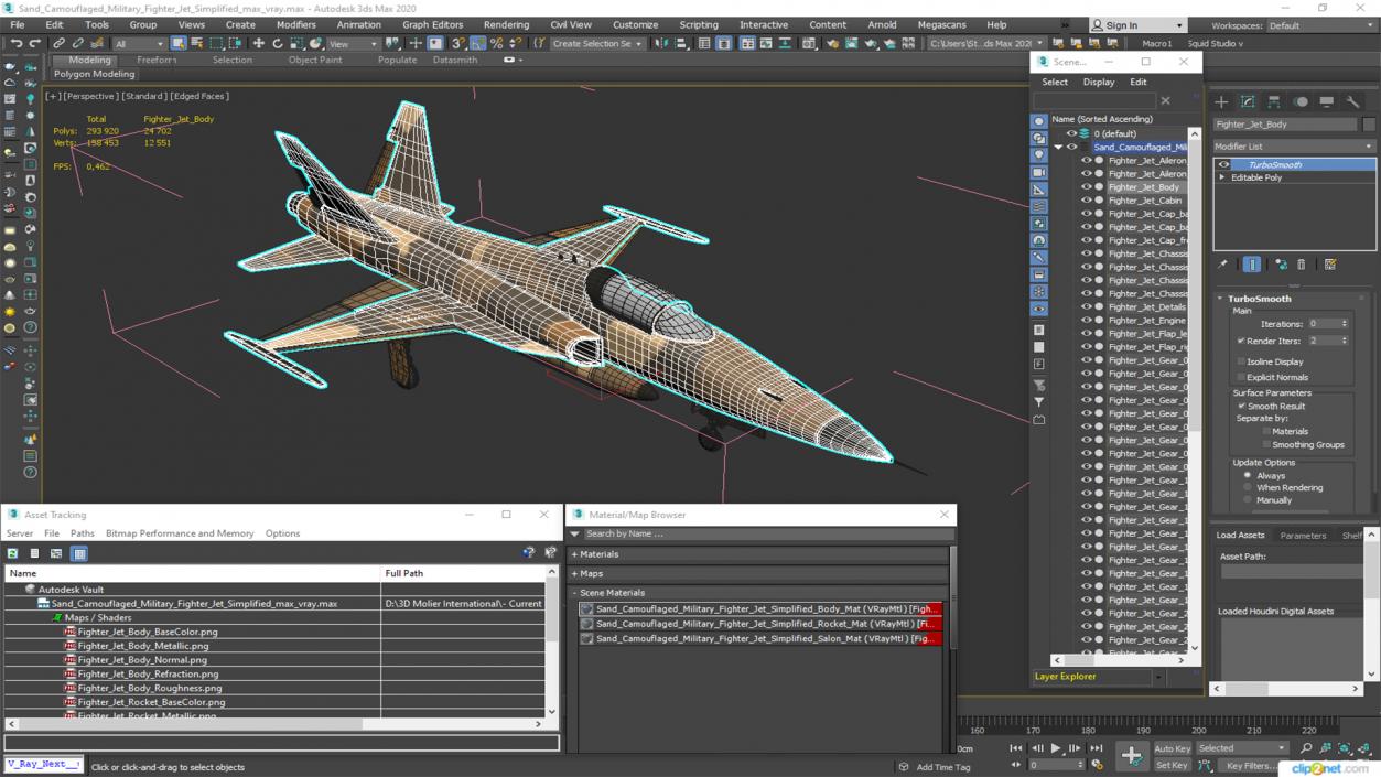 3D Sand Camouflaged Military Fighter Jet Simplified model