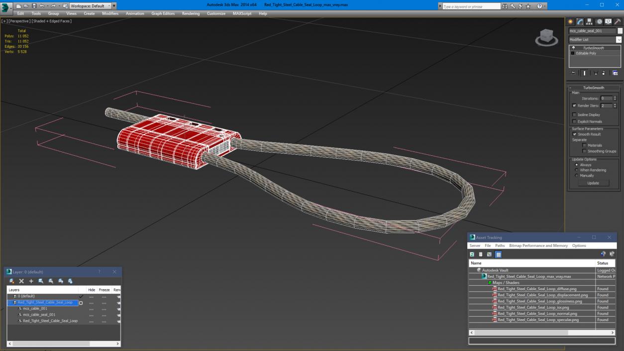 3D Red Tight Steel Cable Seal Loop