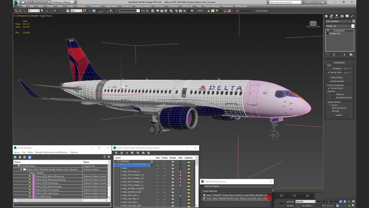 Airbus A220 100 Delta Simple Interior 3D