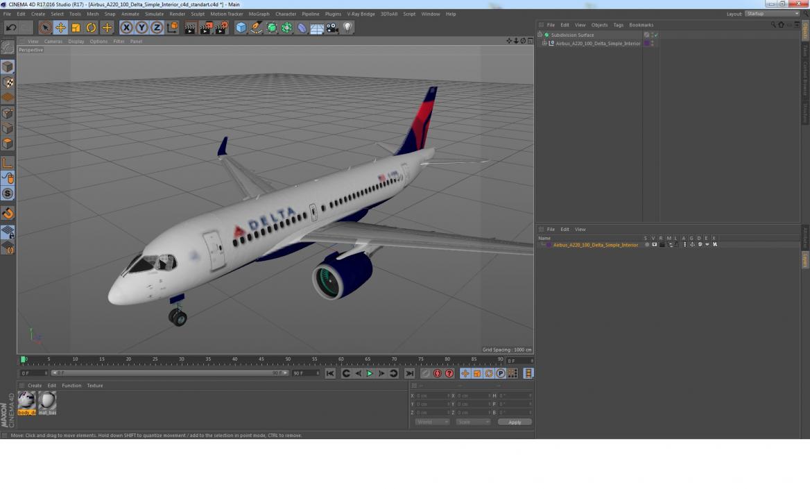 Airbus A220 100 Delta Simple Interior 3D