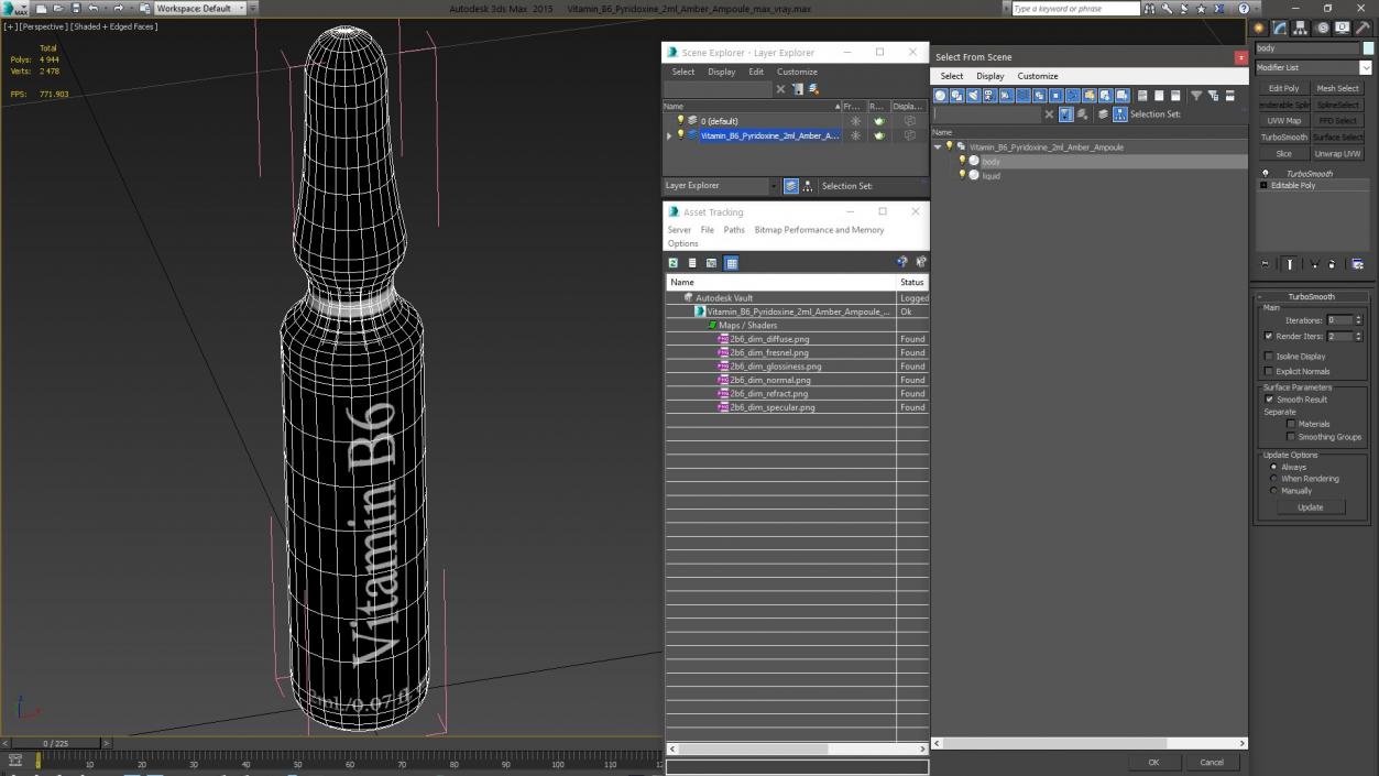 Vitamin B6 Pyridoxine 2ml Amber Ampoule 3D model