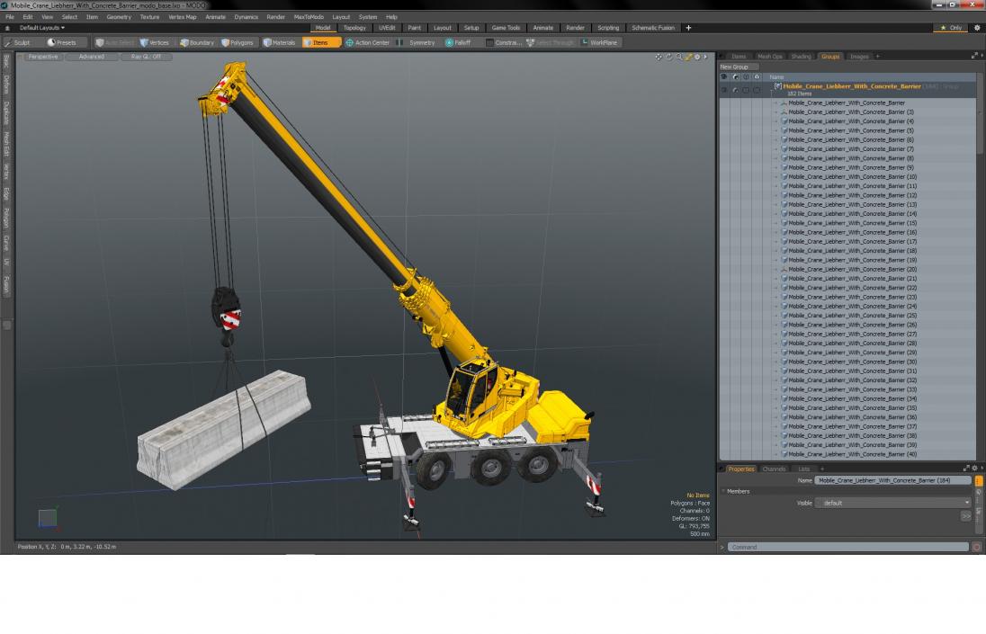 Mobile Crane Liebherr with Concrete Barriers 3D model