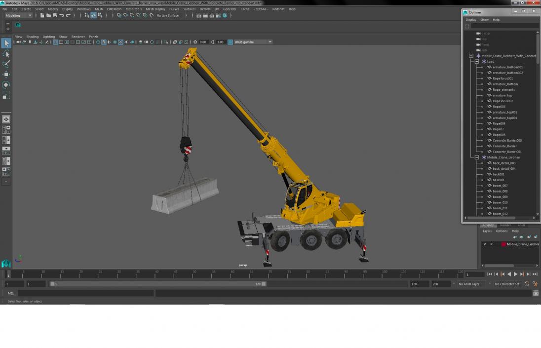 Mobile Crane Liebherr with Concrete Barriers 3D model