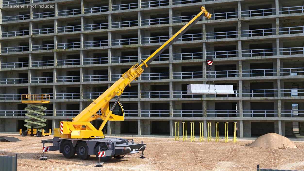 Mobile Crane Liebherr with Concrete Barriers 3D model