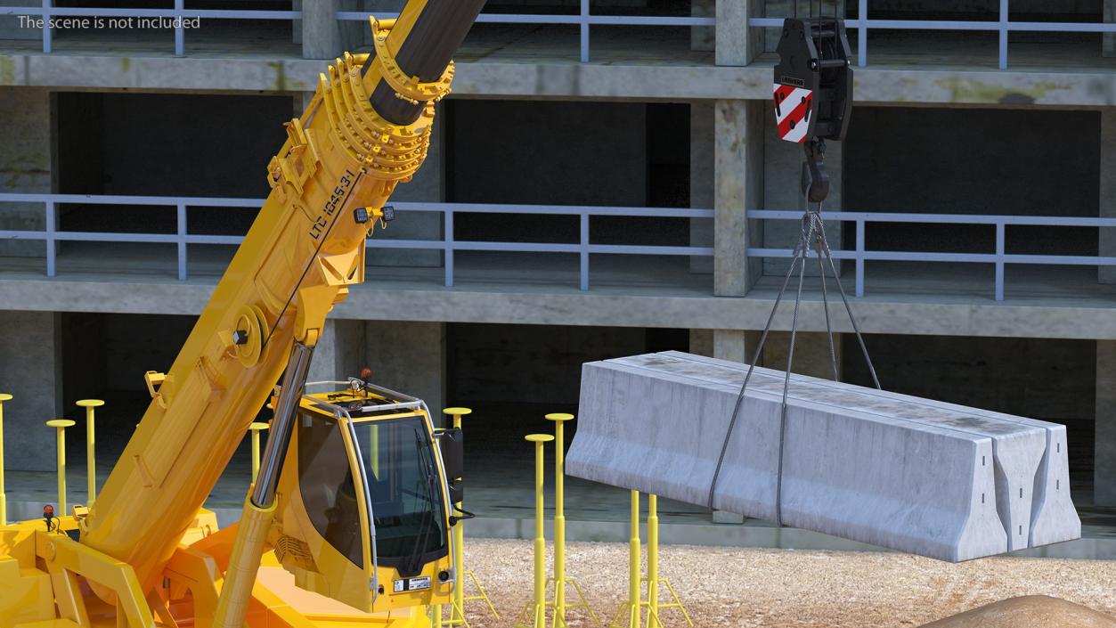 Mobile Crane Liebherr with Concrete Barriers 3D model