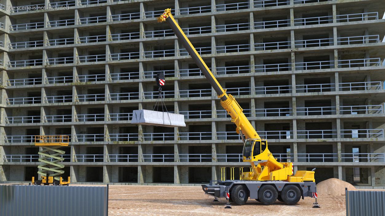 Mobile Crane Liebherr with Concrete Barriers 3D model