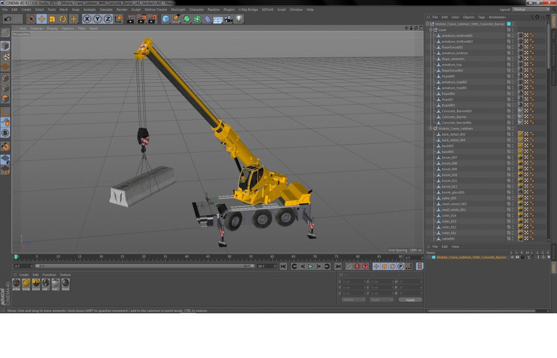 Mobile Crane Liebherr with Concrete Barriers 3D model