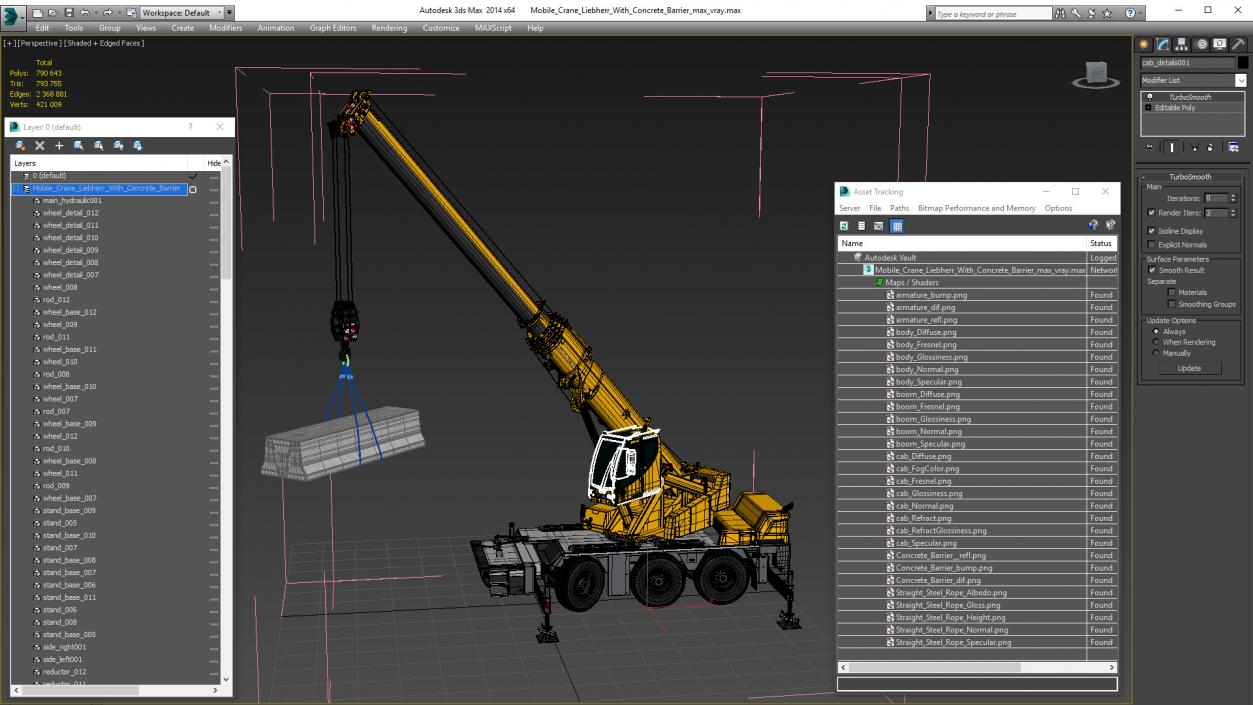 Mobile Crane Liebherr with Concrete Barriers 3D model