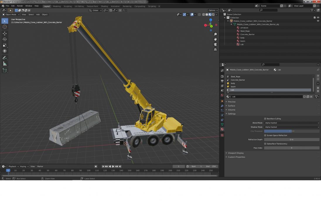 Mobile Crane Liebherr with Concrete Barriers 3D model