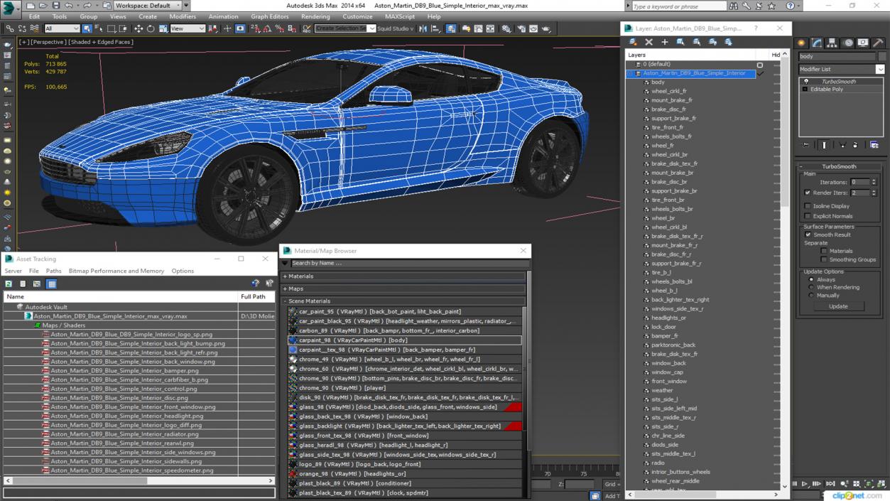 Aston Martin DB9 Blue Simple Interior 3D