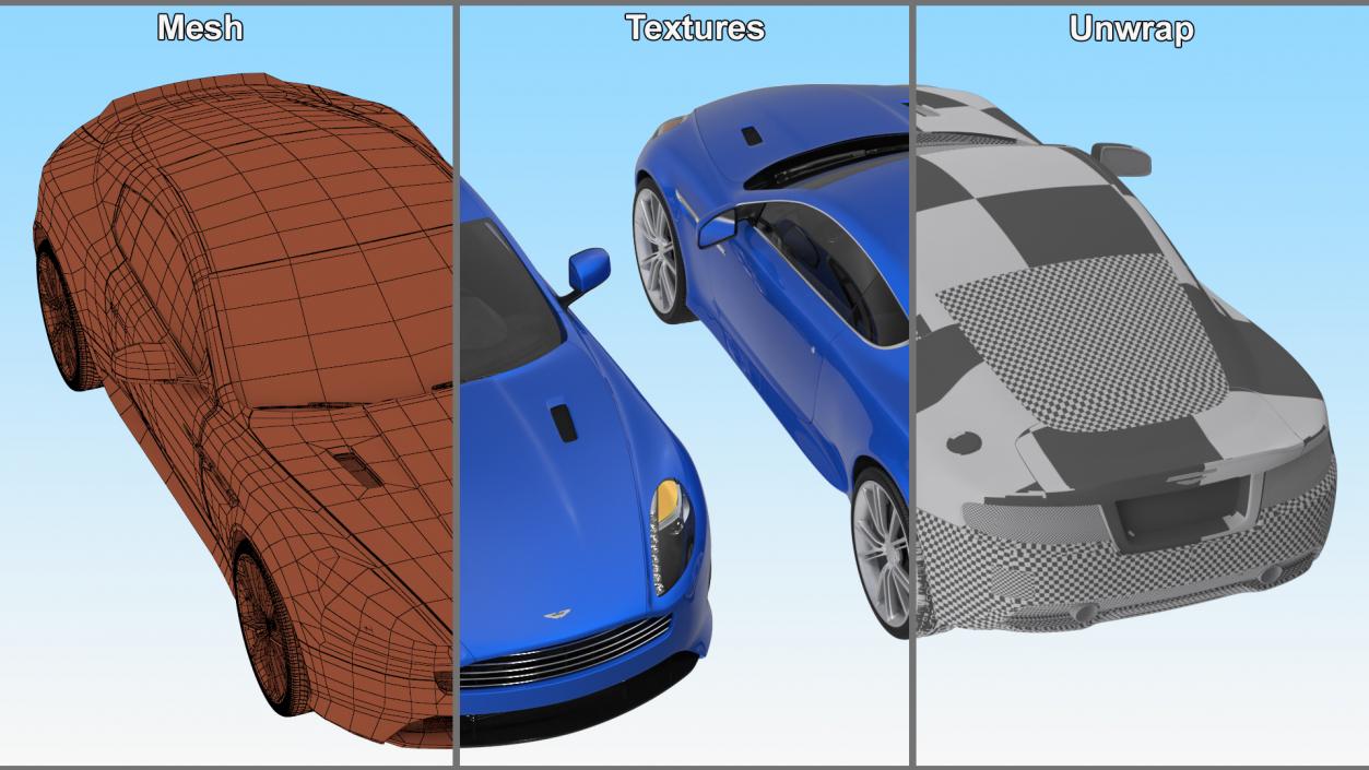 Aston Martin DB9 Blue Simple Interior 3D