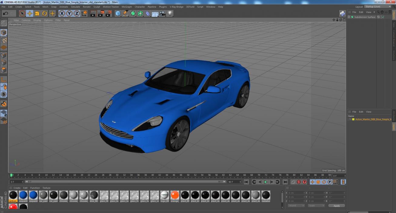 Aston Martin DB9 Blue Simple Interior 3D