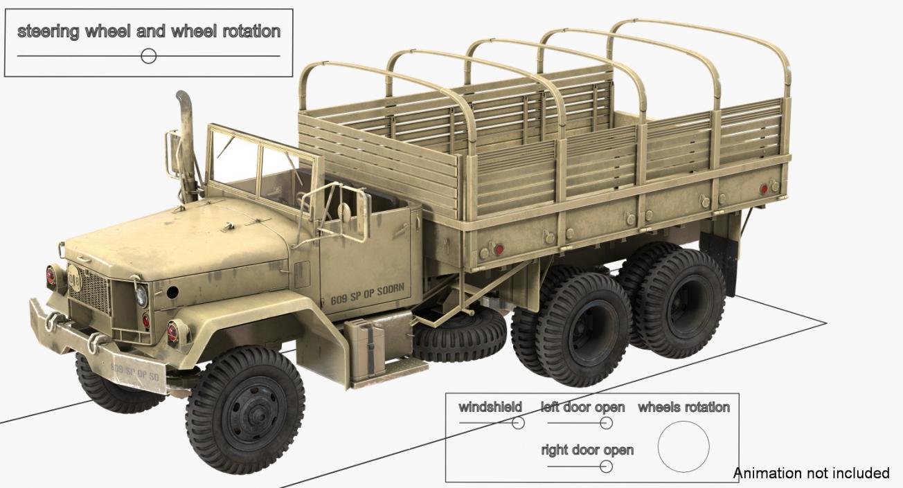 Cargo Truck M35 Desert Rigged 3D model