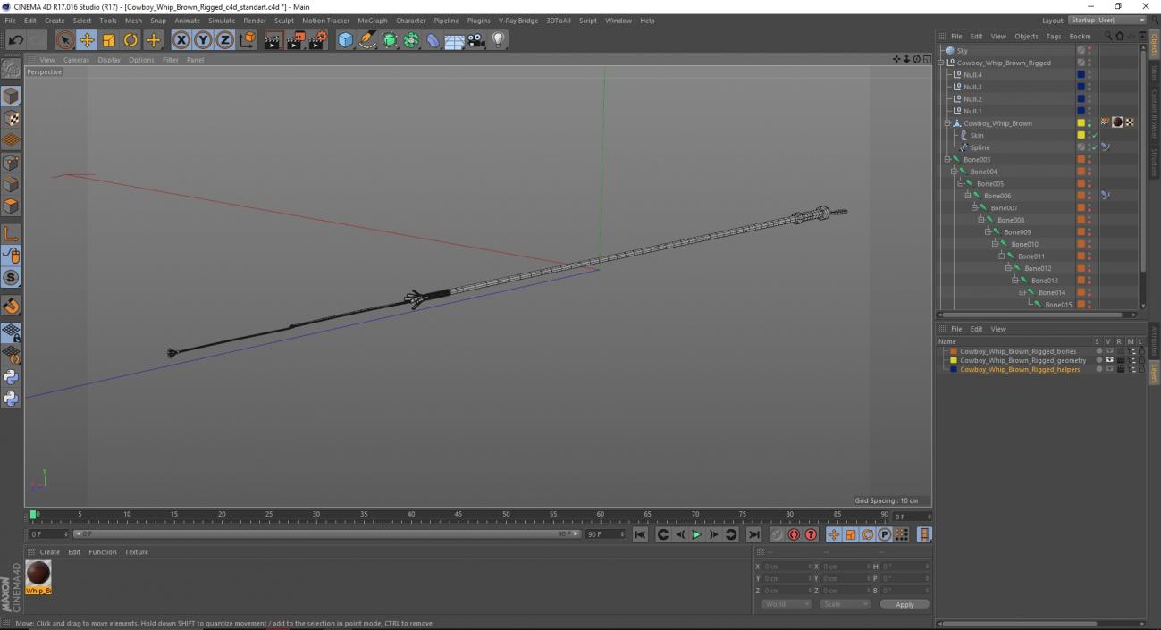3D Cowboy Whip Brown Rigged for Cinema 4D model