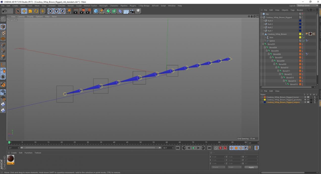 3D Cowboy Whip Brown Rigged for Cinema 4D model