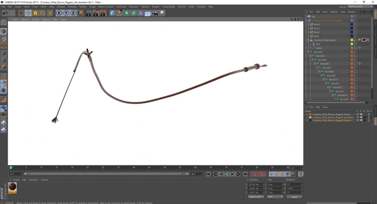 3D Cowboy Whip Brown Rigged for Cinema 4D model