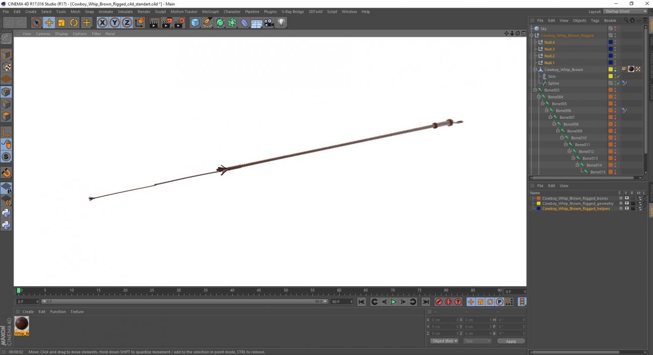 3D Cowboy Whip Brown Rigged for Cinema 4D model