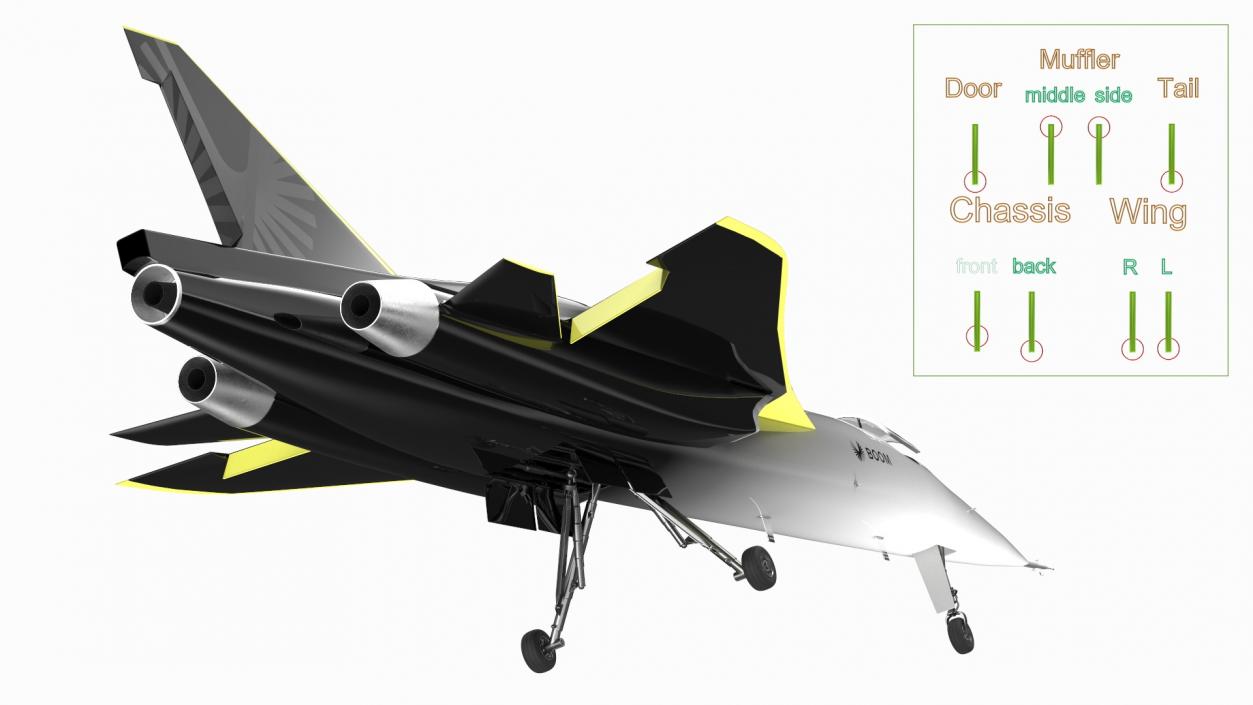 Experimental Supersonic Aircraft Boom XB-1 Rigged 3D model