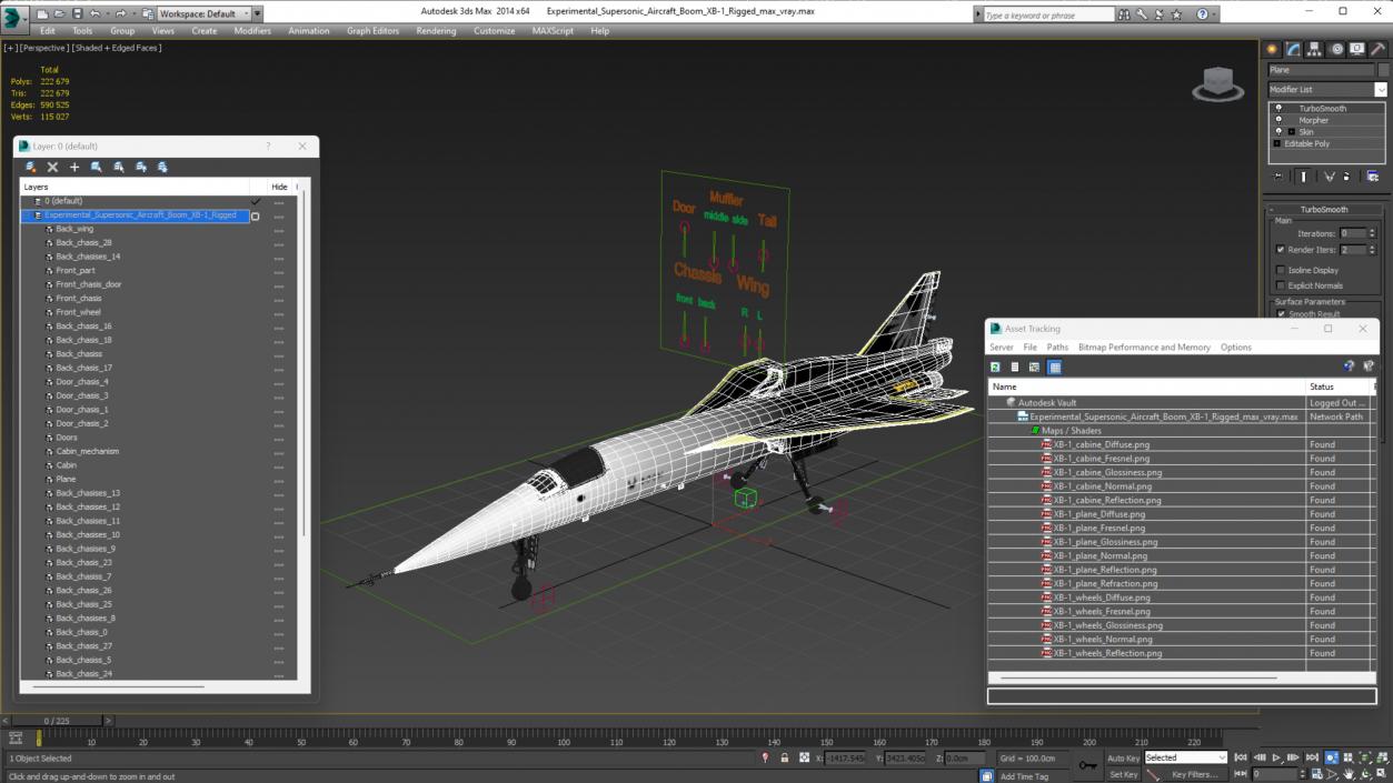 Experimental Supersonic Aircraft Boom XB-1 Rigged 3D model