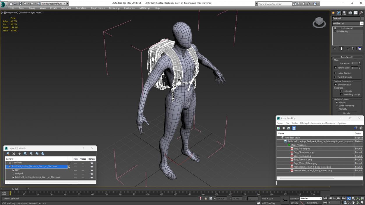 Anti-theft Laptop Backpack Grey on Mannequin 3D model