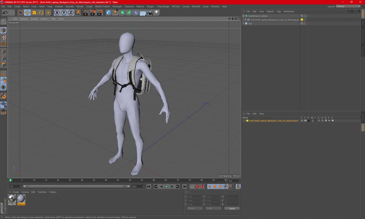 Anti-theft Laptop Backpack Grey on Mannequin 3D model