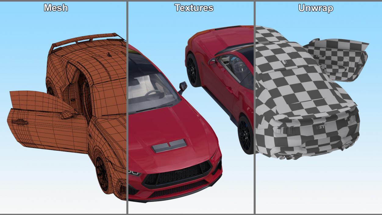 3D model Ford Mustang 2024 Red Rigged 2