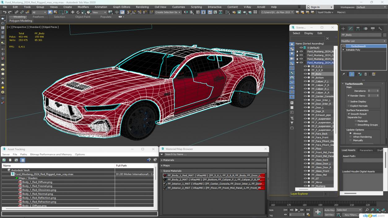 3D model Ford Mustang 2024 Red Rigged 2