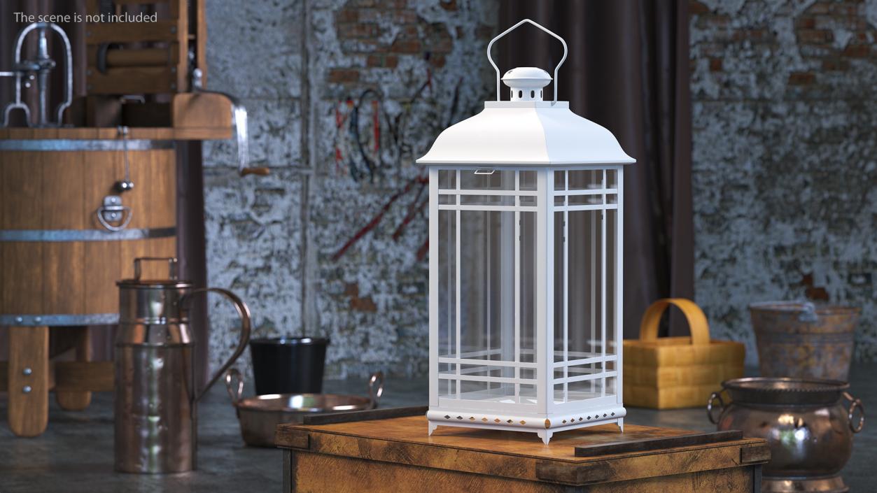 3D Candle Lantern Large White