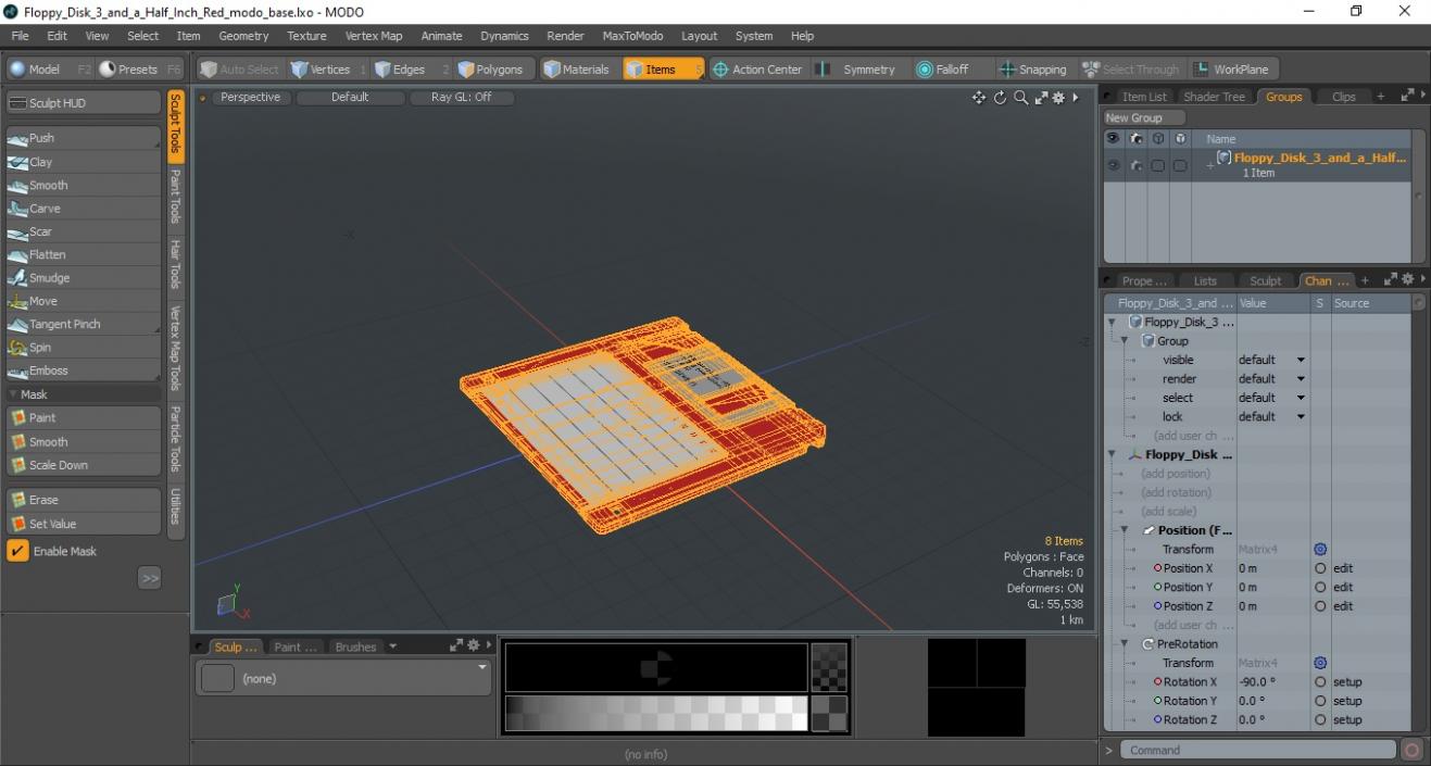 3D Floppy Disk 3 and a Half Inch Red model