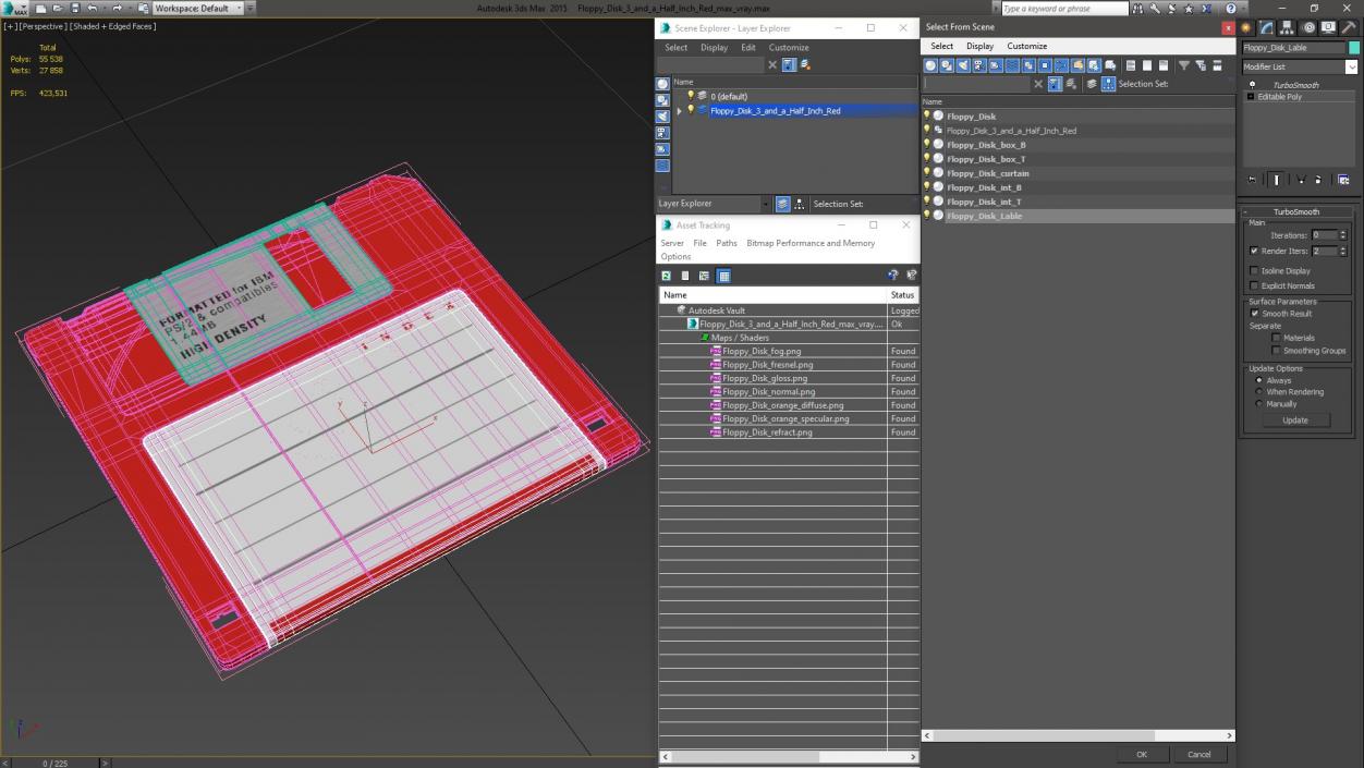 3D Floppy Disk 3 and a Half Inch Red model