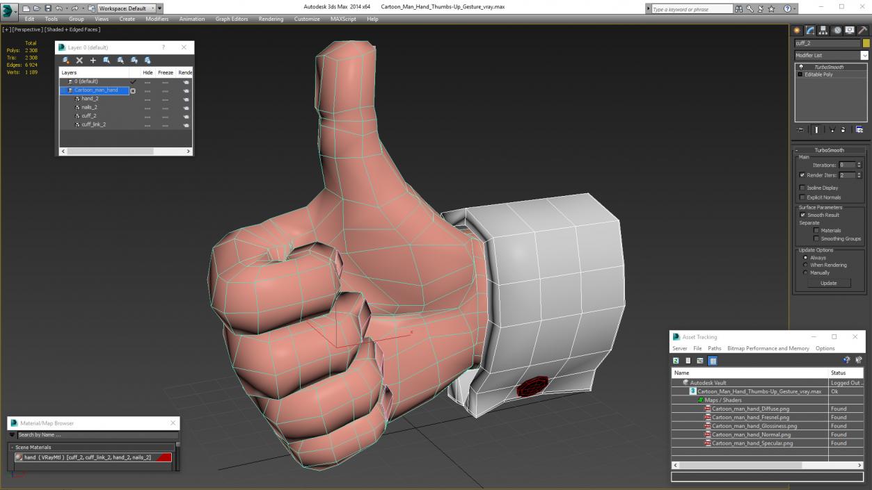 Cartoon Man Hand Thumbs-Up Gesture 3D model