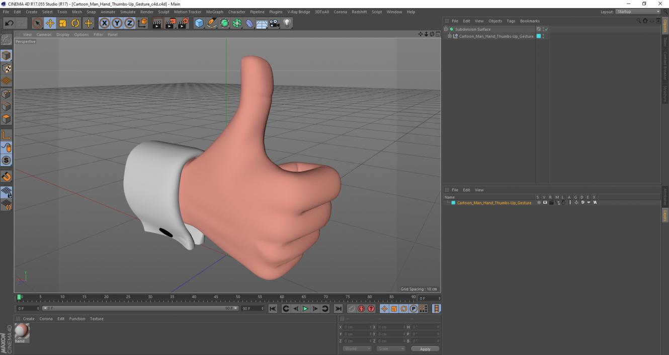 Cartoon Man Hand Thumbs-Up Gesture 3D model