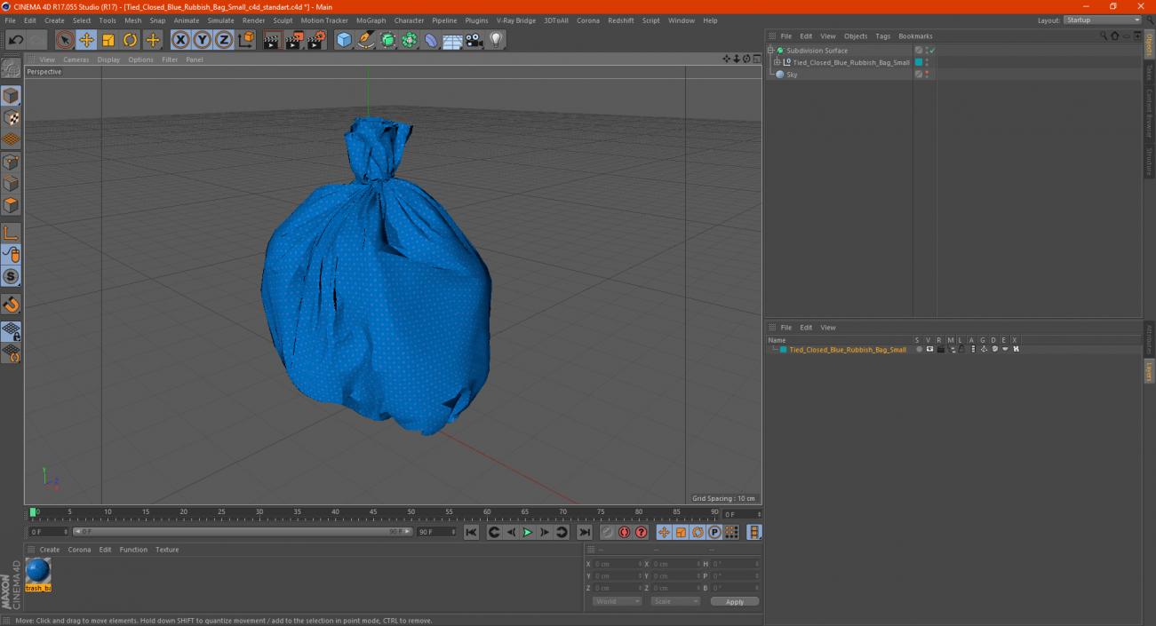 Tied Closed Blue Rubbish Bag Small 3D model