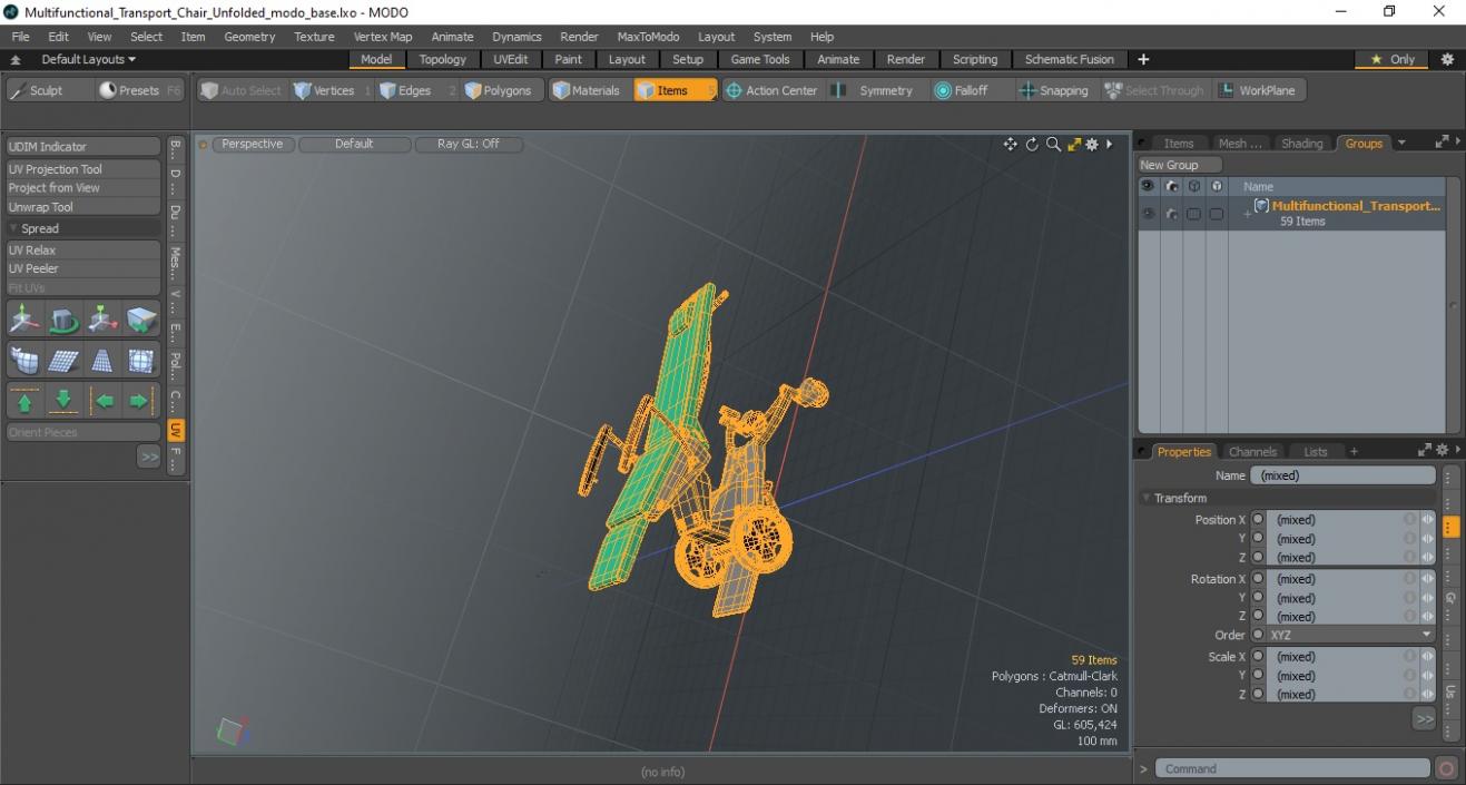 3D model Multifunctional Transport Chair Unfolded