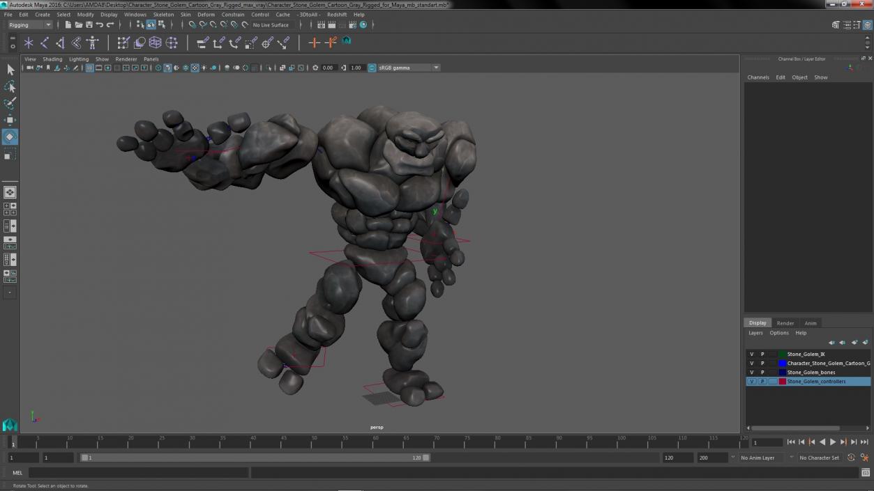 3D model Character Stone Golem Cartoon Gray Rigged for Maya