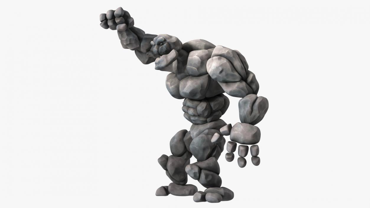 3D model Character Stone Golem Cartoon Gray Rigged for Maya