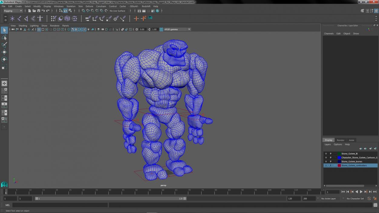 3D model Character Stone Golem Cartoon Gray Rigged for Maya