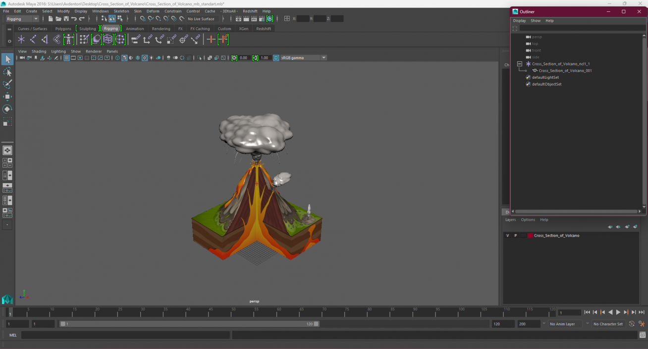 3D Cross Section of Volcano 2