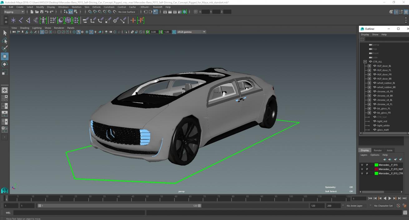 Mercedes Benz F015 Self Driving Car Concept Rigged for Maya 3D model