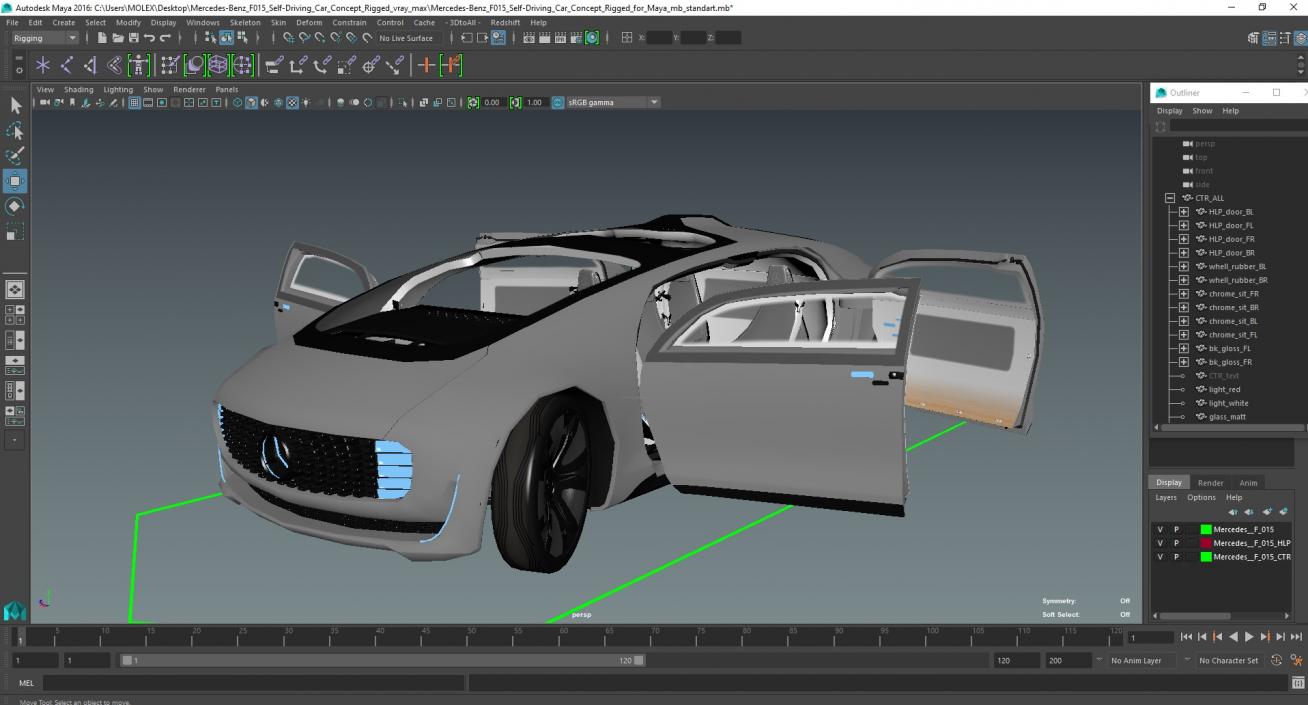 Mercedes Benz F015 Self Driving Car Concept Rigged for Maya 3D model