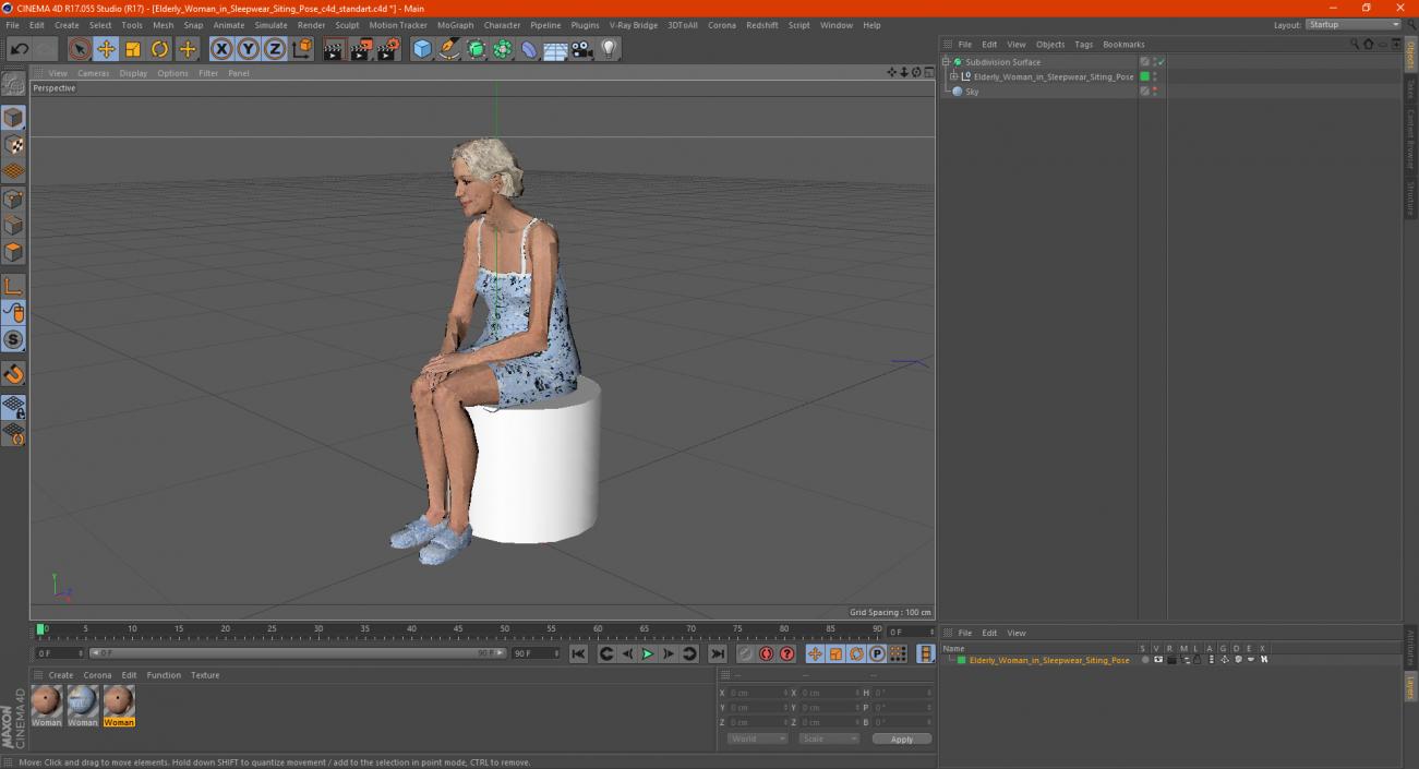 3D Elderly Woman in Sleepwear Siting Pose model