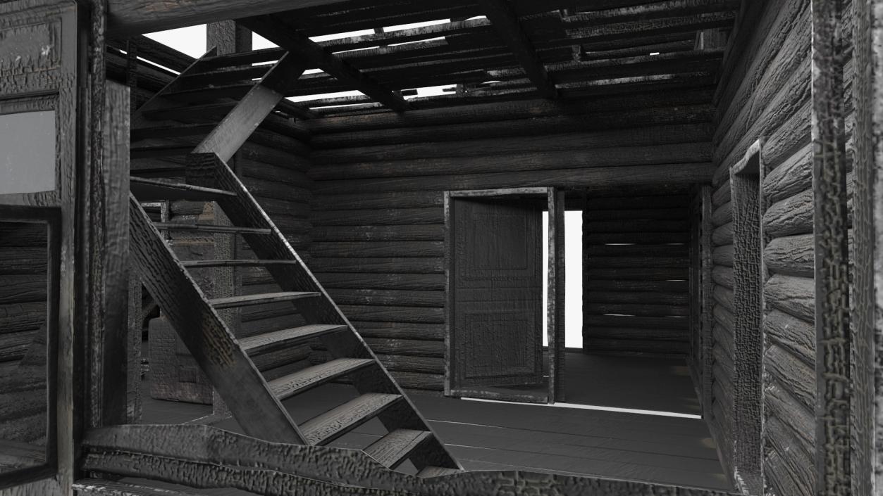 Burnt Wooden House Brown 3D model