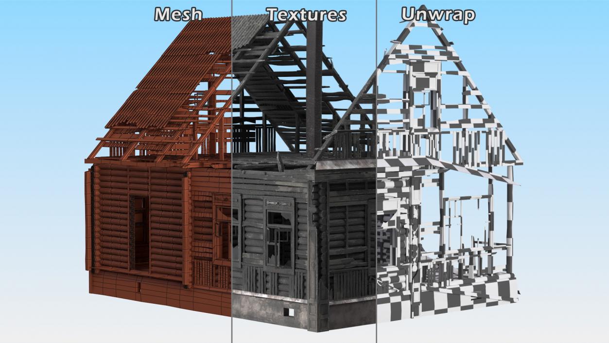 Burnt Wooden House Brown 3D model