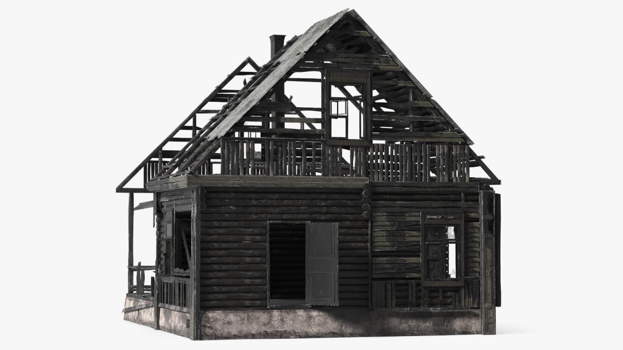 Burnt Wooden House Brown 3D model