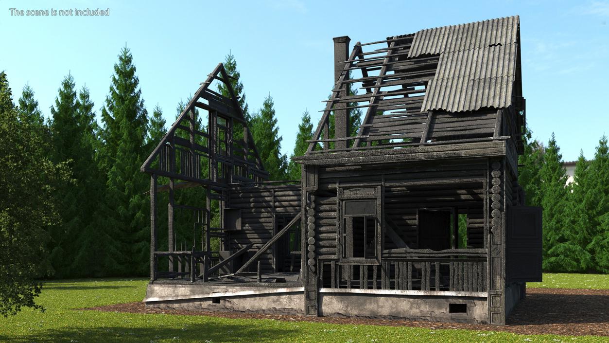 Burnt Wooden House Brown 3D model