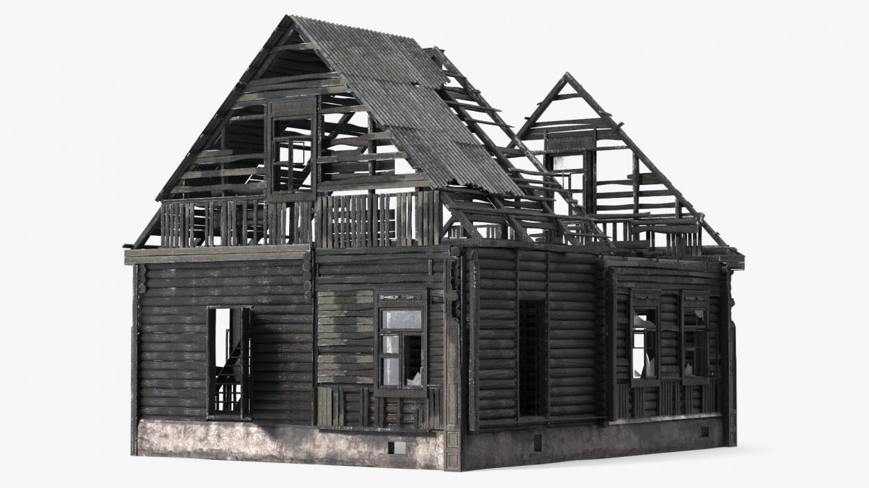 Burnt Wooden House Brown 3D model